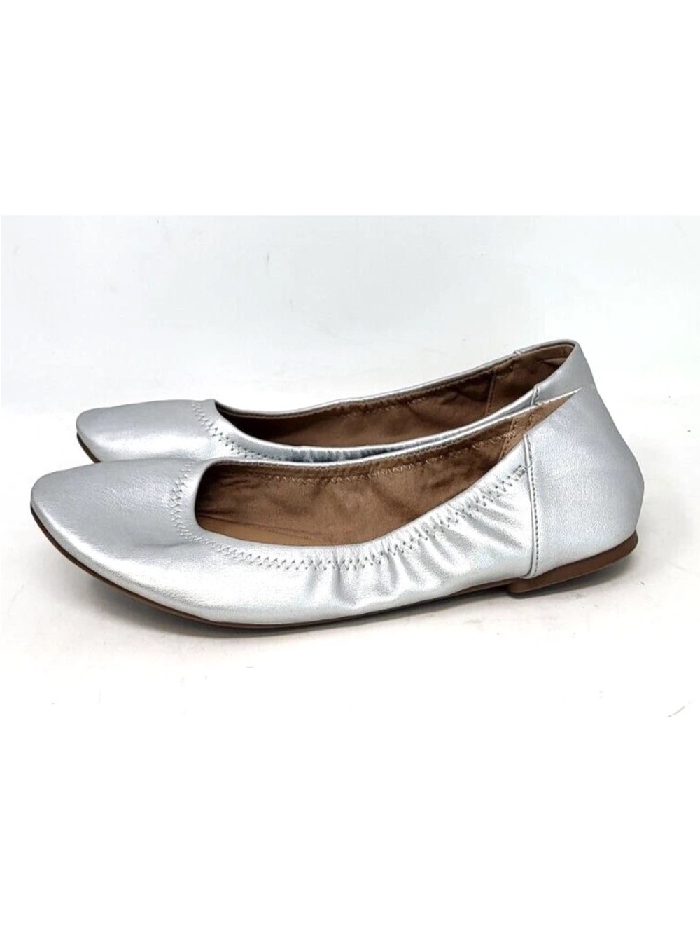 Silver Women's Ballet Flats with Elasticized Topline